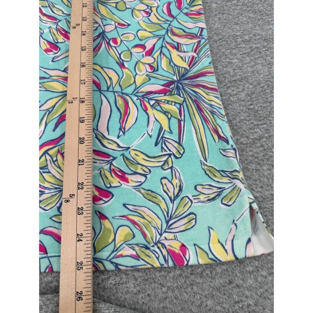 Talbots Knit Cotton Sweater Top Size 2X Aqua Tropical Leaf Print 3/4 Sleeve